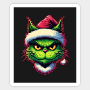 Cute Cat as The Grinch on Christmas Magnet